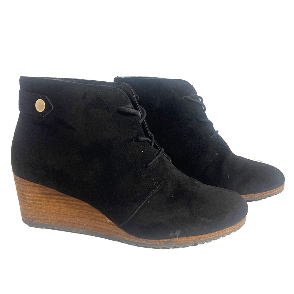 Dr Scholl's Conquer Black suede wedge lace‎ ankle boot Women's 7.5 Cork